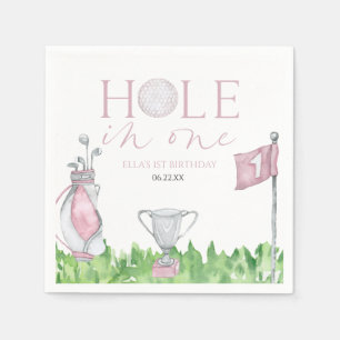 Hole In One Pink Golf 1st Birthday Party Napkin