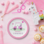 Hole In One Pink Golf First Birthday Par-tee Paper Plate<br><div class="desc">This adorable golf party design features my hand painted watercolor golf cart.</div>