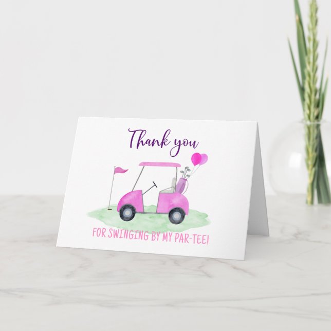 Hole In One Pink Golf First Birthday Thank You Card (Front)