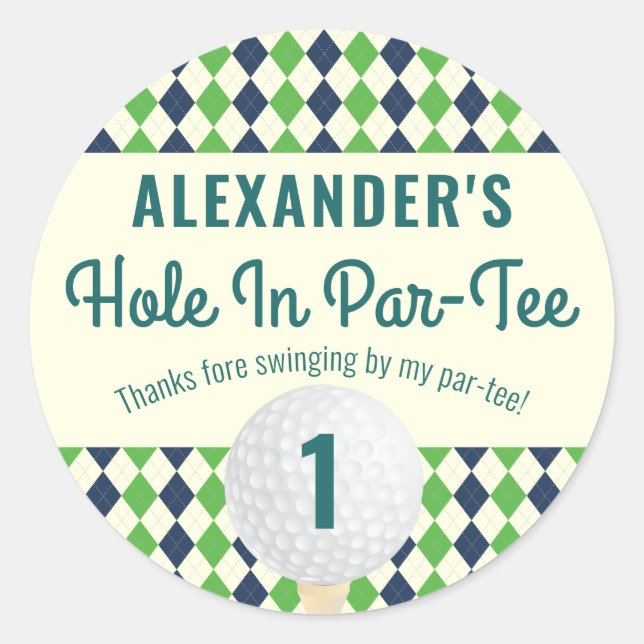 Hole in Par-Tee Any Age Golf Mastered Birthday Classic Round Sticker (Front)