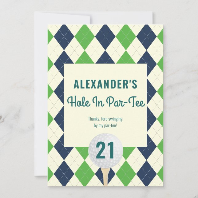 Hole in Par-Tee Any Age Golf Mastered Birthday Thank You Card (Front)