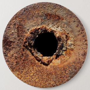 Hole in rust 6 cm round badge