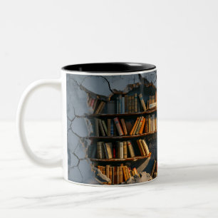 Hole in the Wall Bookshelf 3D like Two-Tone Coffee Mug