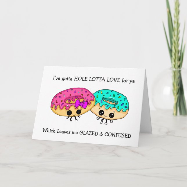 Hole Lotta Love, Doughnut Pun, Romantic I Miss You Card (Front)