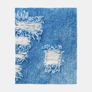 Hole on Denim Jeans. Ripped Destroyed Torn Blue je Fleece Blanket