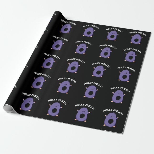 Holey Moley Funny Mole Pun Dark BG Wrapping Paper (Unrolled)