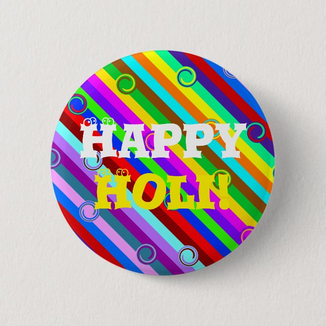 HOLI coloured Stripes Swirls pattern + your ideas 6 Cm Round Badge (Front)