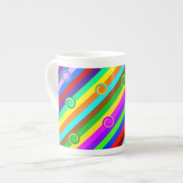 HOLI coloured Stripes Swirls pattern + your ideas Bone China Mug (Front Left)