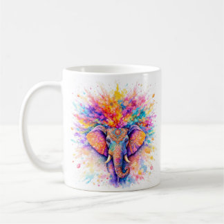 Holi Festival Elephant Watercolor Ceramic Mug