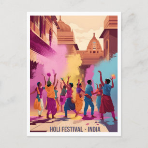 Holi Festival in India Vintage Postcard