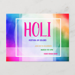 Holi Festival of Colours Festival Invitation Postcard