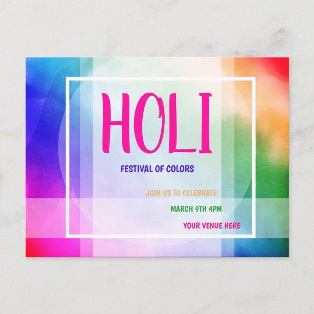 Holi Festival of Colours Festival Invitation Postcard (Front)