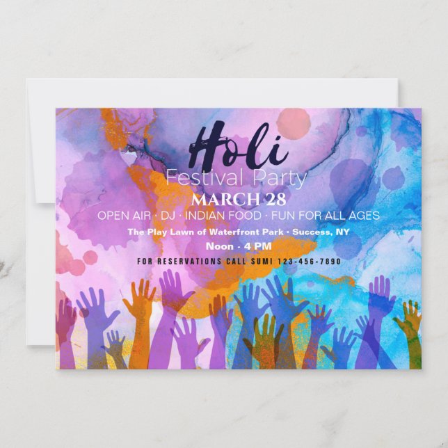 Holi Festival Party Invitation (Front)