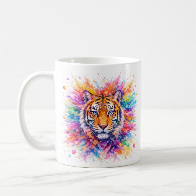 Holi Festival Tiger Watercolor Artistic Mug (Left)