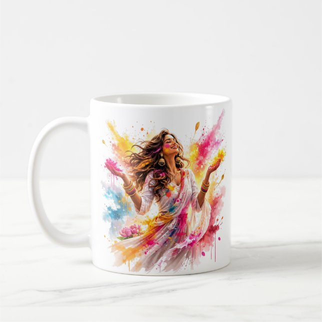 Holi Festival Woman Coffee Mug (Left)