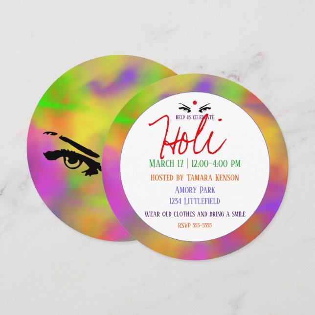 Holi Powder and Eyes Invitation (Front/Back)