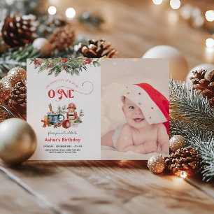 Holiday 1st Birthday Photo Invitation
