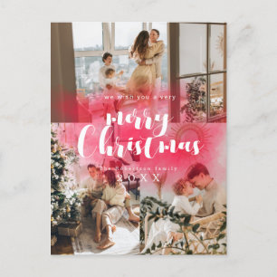 Holiday 3 Photos Modern Merry Christmas Postcard