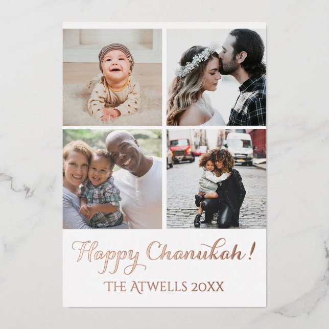 Holiday 4 Photos Happy Chanukah Family White Foil (Front)