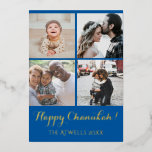 Holiday 4 Photos Happy Chanukah Pattern Blue Foil<br><div class="desc">Quick and easy holiday card to send family and friends during the holiday season.</div>