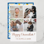 Holiday 4 Photos Happy Chanukah Pattern White Foil<br><div class="desc">Quick and easy holiday card to send family and friends during the holiday season.</div>