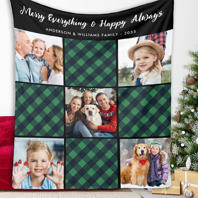 Holiday 5 Picture Quilt Collage Personalised Plaid Fleece Blanket (Creator Uploaded)