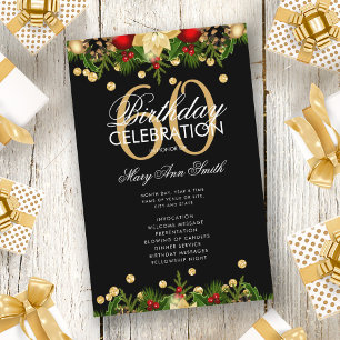 Holiday 60th Birthday Party Program Gold w/ Menu