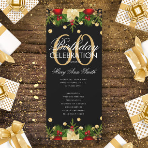 Holiday 60th Birthday Party Program Gold w/ Menu Invitation