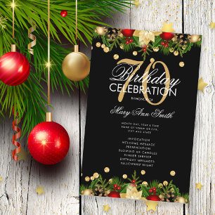 Holiday 70th Birthday Party Program Gold w/ Menu