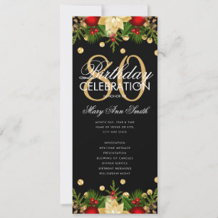 Holiday 80th Birthday Party Program Gold w/ Menu Invitation