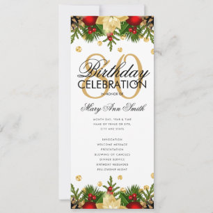 Holiday 80th Birthday Party Program Gold w/ Menu Invitation