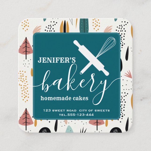 Holiday abstract Minimalist bakery  Square Business Card (Front)