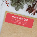Holiday Address Label | Merry & Bright Christmas<br><div class="desc">A stylish modern holiday return address label featuring a bold retro typography quote “Merry & Bright” in white on a bright red background. This fun and trendy design adds a joyful pop of colour to your Christmas mail while keeping a clean, minimalist feel. Personalise it easily with your own greeting,...</div>