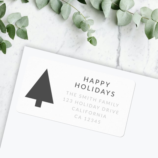 Holiday Address Label | Minimalist Christmas Tree (Minimalist black and white Christmas tree address label by Guava for your holiday mail)