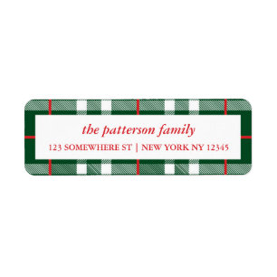 Holiday Address Label Plaid Border Green
