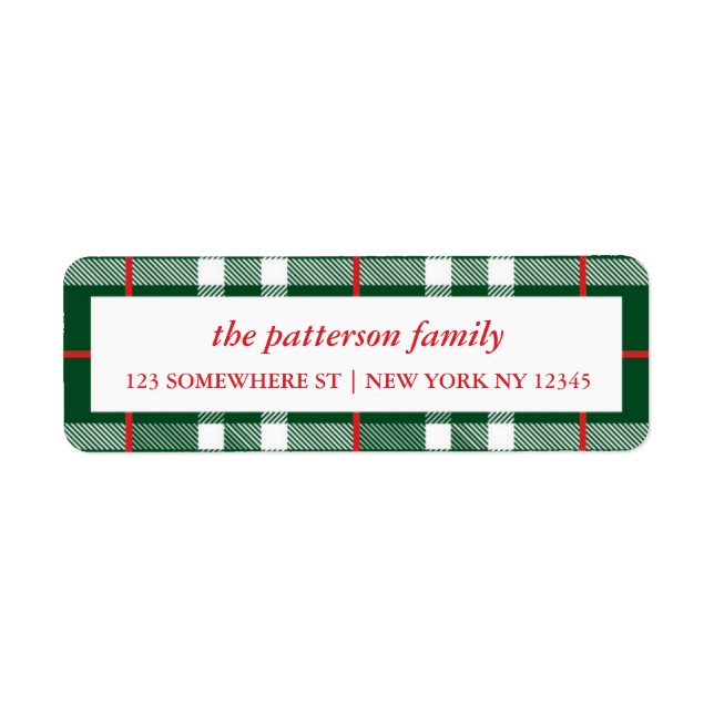 Holiday Address Label Plaid Border Green (Front)