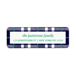 Holiday Address Label Plaid Border Navy