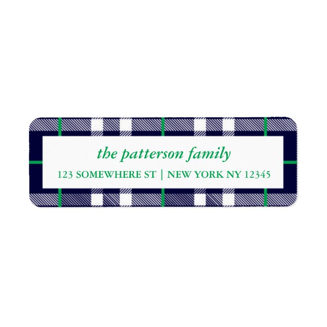 Holiday Address Label Plaid Border Navy (Front)