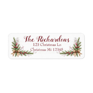 Holiday Address Label with Pine Branches and Bow
