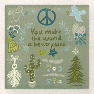 Holiday Affirmation Peace love Beach hostess gift Glass Coaster