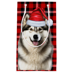 Holiday Alaskan Malamute Dog Fun Plaid Christmas Small Gift Bag