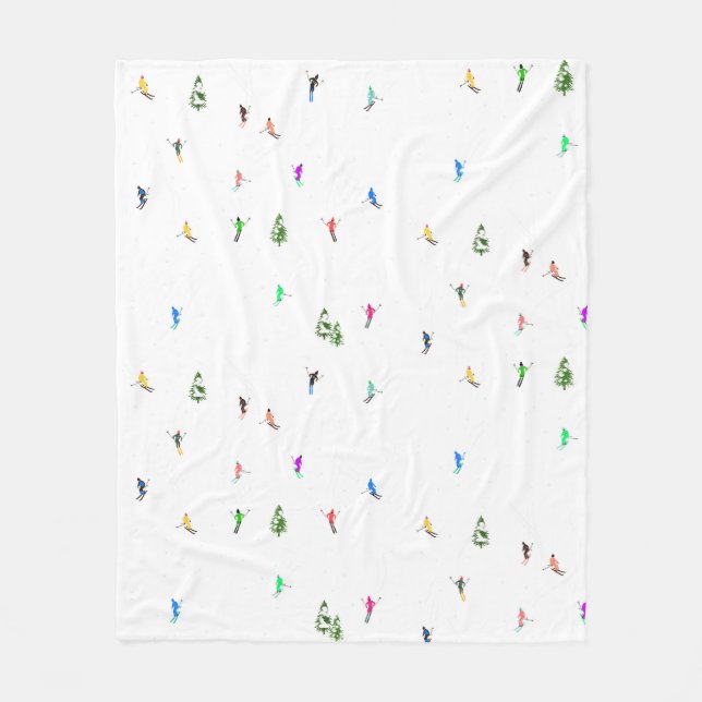Holiday Alpine Skiers Skiing Illustration  Fleece Blanket (Front)