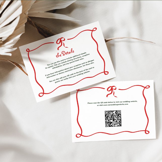 Holiday Amour | French Bow Wedding Details QR Code Enclosure Card (Creator Uploaded)