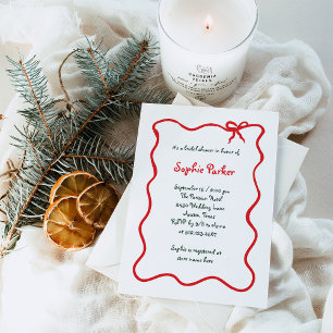 Holiday Amour Wavy Illustrated Bow Bridal Shower Invitation