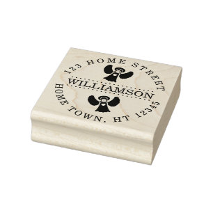 Holiday Angels Circular Return Address Rubber Stamp
