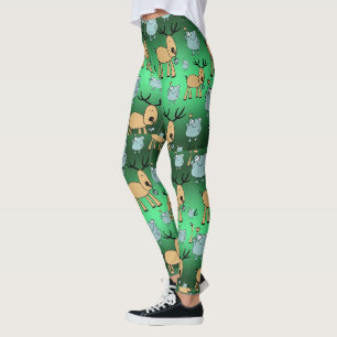 Holiday Animal Tights, Cute Green Christmas  Leggings