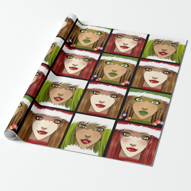 Holiday Anime Girls Wrapping Paper (Unrolled)