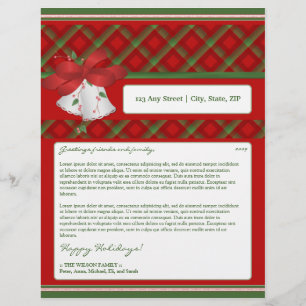 Holiday Annual Newsletter Letterhead: plaid bells Customised Letterhead