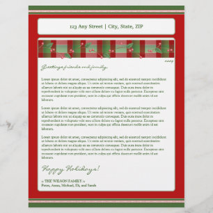 Holiday Annual Newsletter Letterhead: plaid holly Personalized Letterhead
