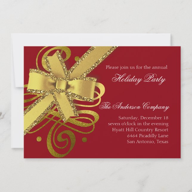 Holiday Any Colour Gold Swash and Gold Glittery Bo Invitation (Front)